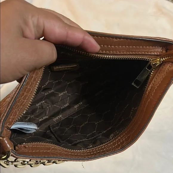 Aldo Brown and Gold Croc Embossed Shoulder Bag - Picture 8 of 11